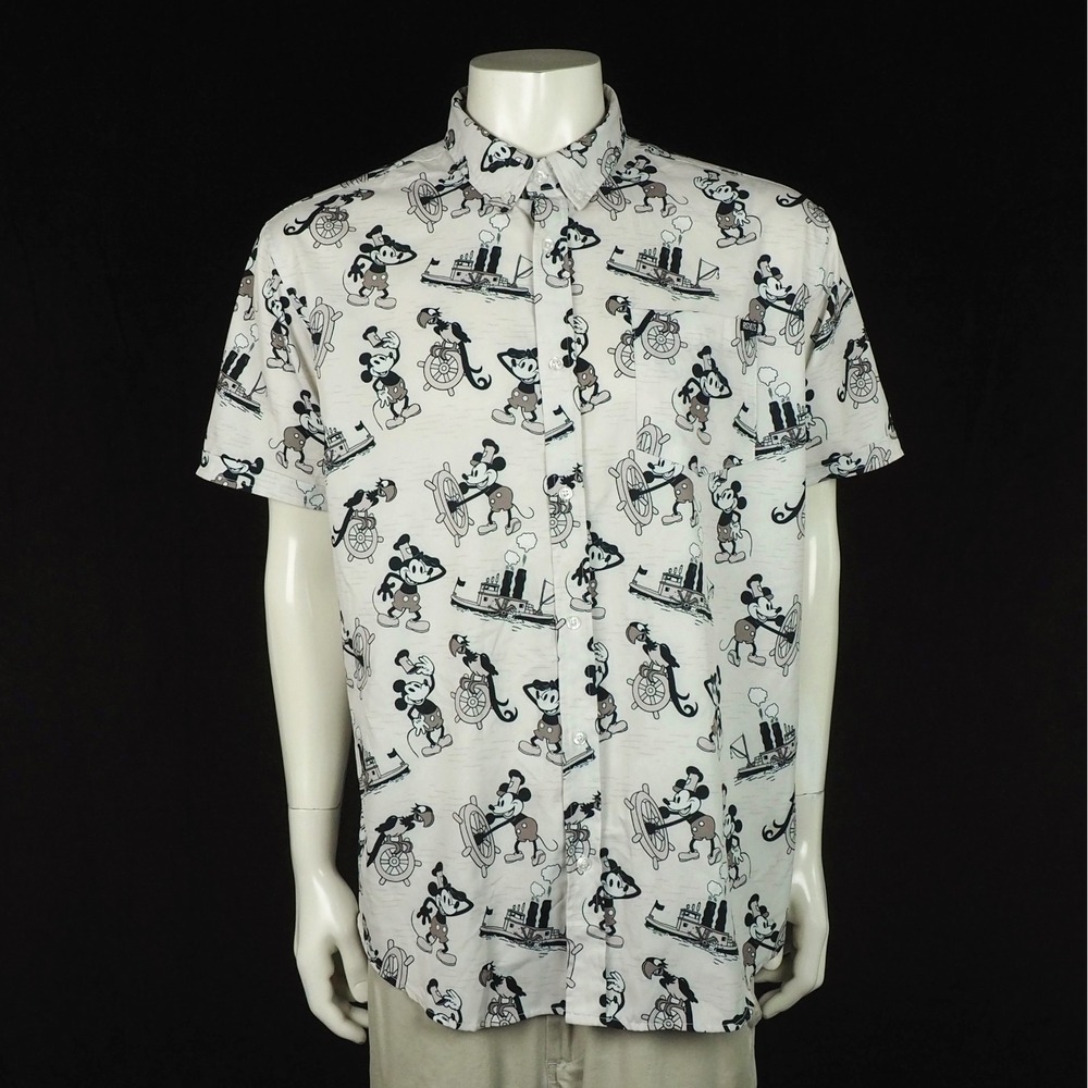 RSVLTS Disney 100 Steamboat Willie Mickey Mouse Button Shirt Mens Sz XL Beige
